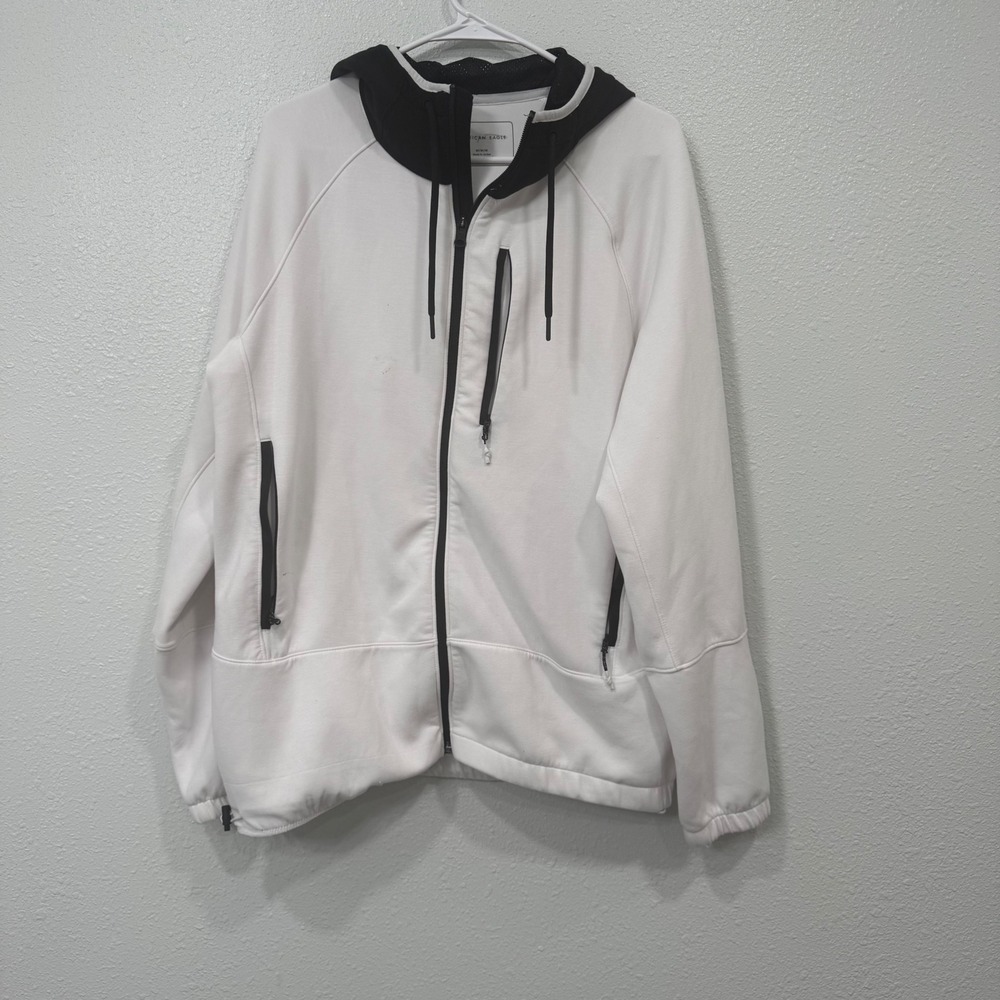 American Eagle Mens White Black Full Zip Tech Hoodie Jacket Medium M